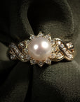 9ct Yellow Gold Pearl & Diamond Cluster Ring